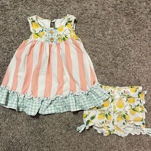 Striped Pink and Lemon Print Baby Dress Set
